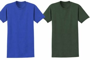 Två enfärgade t-shirts i blått och mörkgrönt, perfekt för klubbens profilkläder.